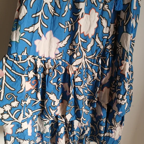 Women’s Knox Rose Blue Floral Puff Sleeve Layered Ruffle Hem Wrap Maxi Dress NWT - Picture 3 of 14